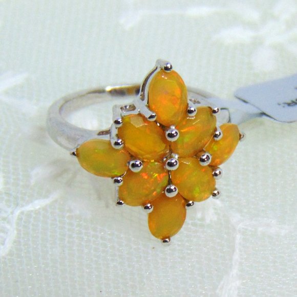 Natural Ethiopian Opal .925 Ring Cluster Silver 7 - Picture 11 of 16